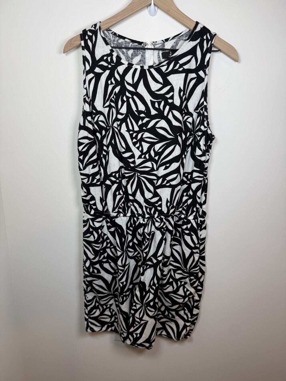 J Jason Wu Women's Regular Woven Palm Printed Romper Black Palm Small Size Linen